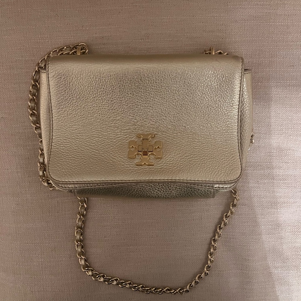 Tory Burch Gold Crossbody Clutch with Gold Chain